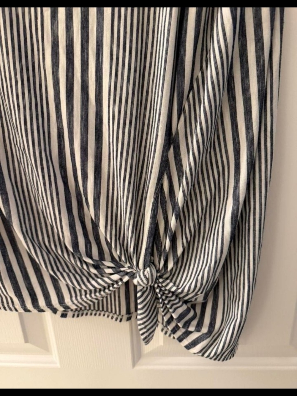 Max Studio Blue & White Striped Knot-Hem Blouse - Picture 3 of 3
